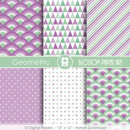 Mint Purple Digital Paper Geometric Digital..