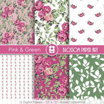 Rose Digital Paper, Floral Digital Paper Pack,..